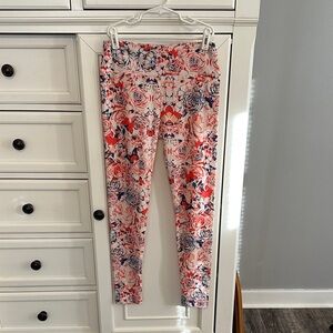 LuLaRoe Red and Blue Floral Leggings